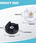 Product size diagram for 4 Pack MB1001 Blender Gear Replacement Set showing plastic motor and rubber under blade gears.