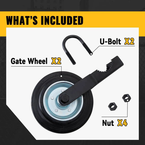 Straight Up Solid Gate Roller Wheels To Take The Drag Out Of Metal Tube Fences Smooth Six Inch Black Anti Sag Tracks set including two gate wheels and hardware.