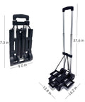 Extendable Car Seat Travel Cart For Airports with folding stowable base plate and smooth wheels, shown folded and extended
