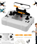 Beginner Friendly Small Drone For All Ages with remote, spare propellers, and charging cable, ideal for easy takeoff and landing.