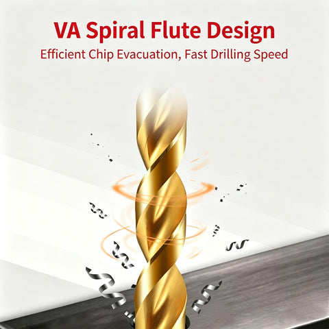 Close-up of VA Spiral Flute Design on 14 Piece Heavy Duty Screw Extractor Set with Left Hand Drill Bits for Stripped Screws