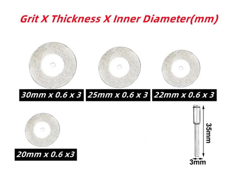 Professional Cutting Disc Set For Circular Saw Blades And Abrasive Grinding Wheels Plus Mandrel Power Tool Accessory Kit includes 30mm, 25mm, and 22mm discs.