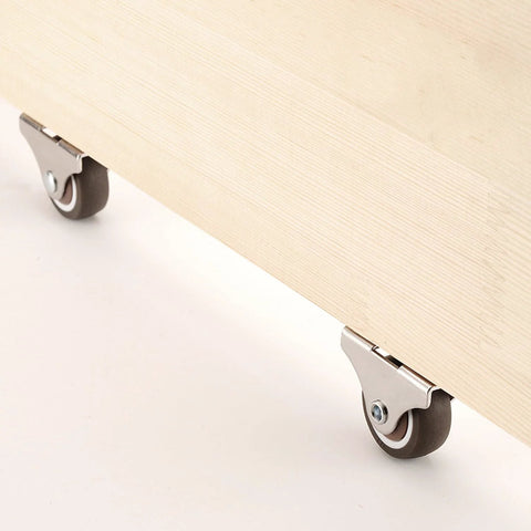 Installed Mini Fixed Caster Wheels 1.25 Inch Set Of 4 With Silent Bearing and Metal Top under wooden drawer