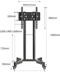 Straight Up Solid Rolling TV Cart With Height Adjustable Monitor Arms And Heavy Duty Mobile Entertainment Stand dimensions and design details.