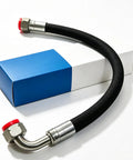 Heavy Duty Oil Hose 85576437 with a black rubber body and metal fittings, designed for screw air compressors.