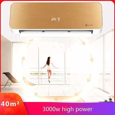 No Hassle Kickin Wall Mounted Space Heater With Remote Timing 3000 Watt Electric Radiator in a contemporary room setting.