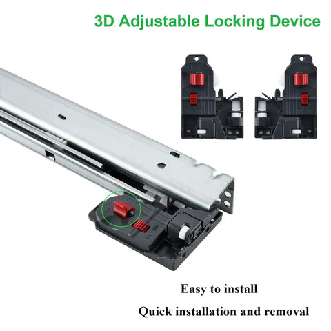 Six Pairs 16 Inch Soft Close Undermount Drawer Slides with 3D locking devices and mounting screws, steel ball bearing action shown