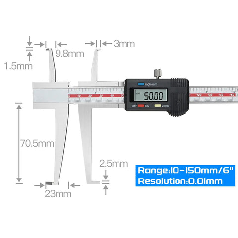 Digital Inside Groove Caliper 10-150mm Stainless Steel With Readout For Measuring Inner Groove Diameter In Bores, Precision Tool