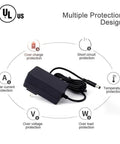UL Listed 12V 3A Power Supply Charger Adapter 100 240V AC Input To DC 12V 36W All Purpose Universal Switching Transformer Converter With 5.5 x 2.1 mm And 5.5 x 2.5 mm Plugs High Efficiency Low Noise Overload And Short Circuit Protection. Multiple protection design power adapter