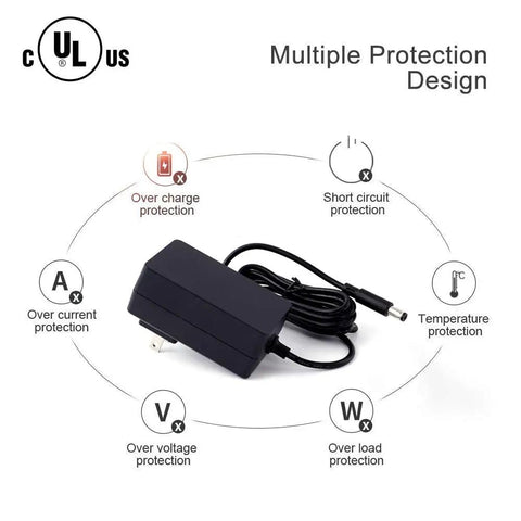 UL Listed 12V 3A Power Supply Charger Adapter 100 240V AC Input To DC 12V 36W All Purpose Universal Switching Transformer Converter With 5.5 x 2.1 mm And 5.5 x 2.5 mm Plugs High Efficiency Low Noise Overload And Short Circuit Protection. Multiple protection design power adapter