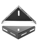 Heavy Duty 2 Pack Steel Angle Brackets With Triangular Corner Support For Wooden Shelving And Cabinet Fixtures, shown at different angles.