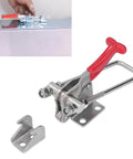 Quick Release Toggle Clamp With Adjustable Span for vertical clamping, holding power, stainless steel, woodworking tool shown.