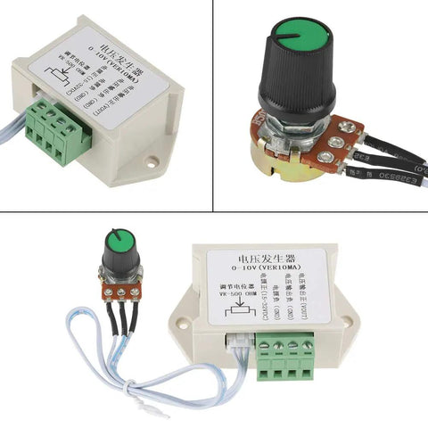 Adjustable 0 To 10V Analog Output Voltage Generator Module For PLCs And Microcontrollers with a green knob and wiring
