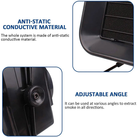 Portable Welding Fume Extractor With 50W Motor And 4600 RPM Low Noise Exhaust, anti-static material, adjustable angle feature.
