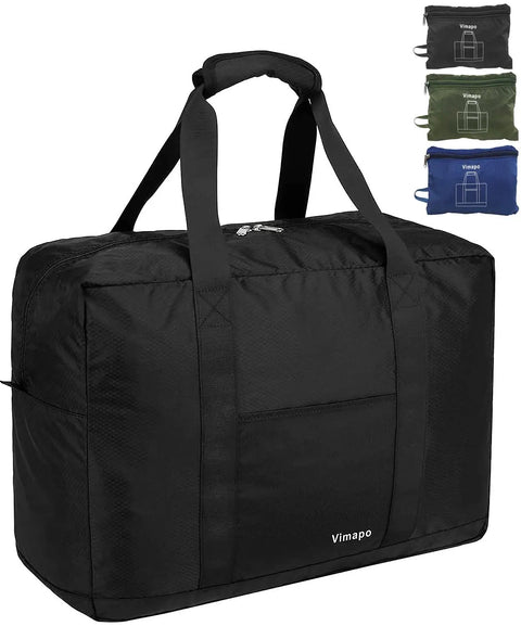 Black Foldable Grab And Go Travel Duffle Bag With Trolley Sleeve 40L Ultra Lightweight Carry On Bag 18x14x8 Inches displayed with variants