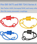 4 Pack Hydraulic Quick Coupler Dust Caps And Plugs For 1/2 Inch ISO 5675 And ISO 7241-A Pioneer Style PVC Covers With 4 Color Options