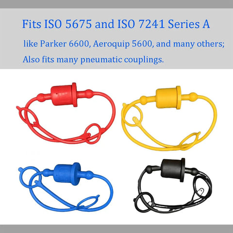 4 Pack Hydraulic Quick Coupler Dust Caps And Plugs For 1/2 Inch ISO 5675 And ISO 7241-A Pioneer Style PVC Covers With 4 Color Options