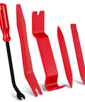 Image of Snag These Dope 5 Piece Nylon Auto Trim Removal Tools For Your Ride Features No Damage Pry Sets, showing four red nylon tools.