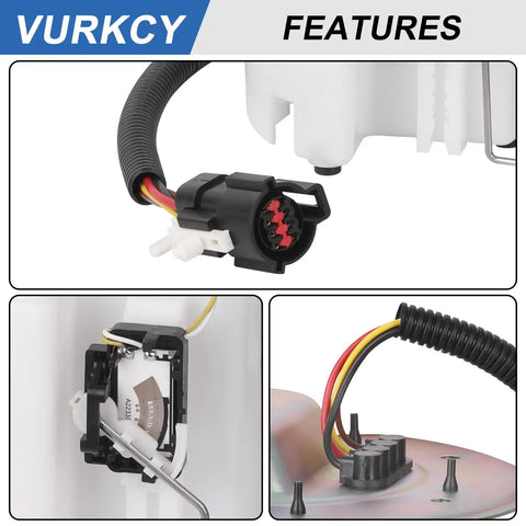 Close-up view of Heavy Duty Electric Fuel Pump Module Assembly for 2001 to 2004 Ford Mustang electrical connectors and components.