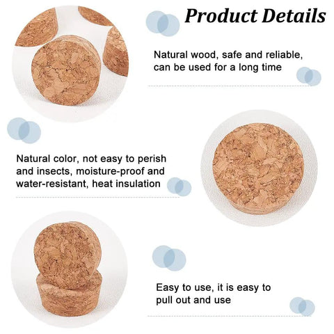 Product Details of Wooden Tapered Cork Plugs Set Dope For Wine And Beer Bottles, 20 Pcs Burly Wood Corks For DIY Bottle Crafts.