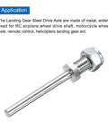 Pack Of 2 Beefy Heavy Duty RC Landing Gear Steel Axles One Eighth Inch Dia with M5 Threaded Shafts and Nuts, close-up angle
