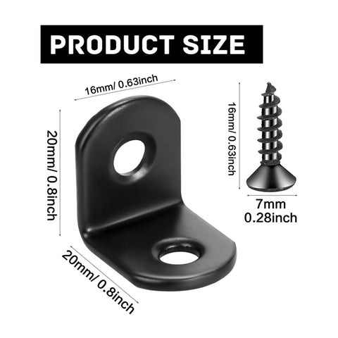 Heavy Duty Black Stainless Steel Corner Braces For Furniture And Shelving Legit Rock Solid Right Angle Hardware With Screws For Home Repair Projects That Last, 20x20x16mm size with screw.