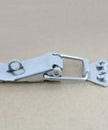 Close-up of Beefy Stainless Steel Toggle Latch Hasp Set Keeps Your Toolbox Cabinet Trunk Trailer Door And Hood Locked Up Tight Two Pack