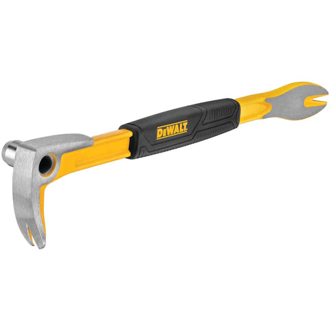 12 Inch Claw Bar Grip Beefy Heavy Duty Pry Bar With Multi Color Handle For Demolition Prying Nails Leverage And Construction Projects Real World Job Site Toughness You Can Feel, side view showing yellow and black handle.