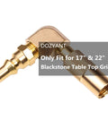 Close-up of elbow fitting from Twelve Foot RV Propane Quick Connect Hose With Elbow Fitting For Blackstone 17 Inch And 22 Inch Tabletop Griddle