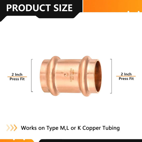 Heavy Duty 20 Pack 2x2 Lead Free Copper Press Couplings With Stop Built Tough For No Sweat Plumbing Installations On Type M L K Tubes And Clean Potable Water Runs, 2 inch press fit couplings.