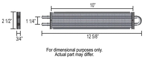 Power Steering Cooler Kit 13200 Black with Copper Tubing and Aluminum Fins with dimensions view, for cars and trucks.