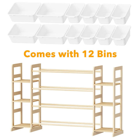 Toy Storage Organizer With Six Shelves And Twelve Bins Bookshelf For Playroom And Bedroom Organization Kid Friendly Design