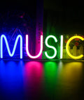 Music Neon Sign LED Wall Light Neon Letters For Bedroom Game Room Bar Club Party Decor Colorful Mood Lighting Perfect For Home Christmas Party And Holiday Lit Vibe in multicolor display.