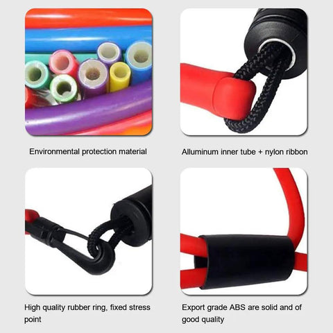 Golf Swing Training Resistance Band Set detail showing multicolor cords, durable ABS fittings, and nylon straps for home practice.