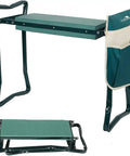 2-In-1 Garden Stool And Kneeler With Tool Bags And Kneeling Pad, Portable Garden Bench For Yard Work, Durable Outdoor Seat, Green