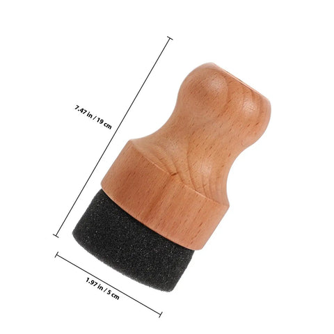 Straight Up Amazing Wooden Cutting Board Oil Brush And Built Tough Wood Wax Applicator Sponge, 7.47in tall, wooden handle, black pad.