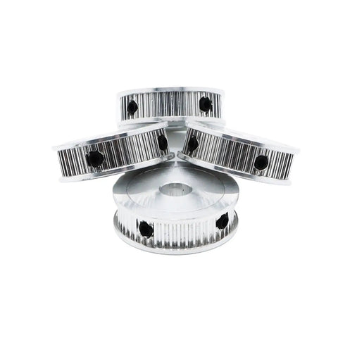 Badass 80 Tooth Htd3m Timing Belt Pulley Block Synchronous Drive Gear For Cnc Routers And Printers stacked in silver.