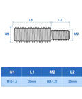 Diagram of M8 To M10 Double End Threaded Studs 304 Stainless Steel Thread Reducer Adapter dimensions.
