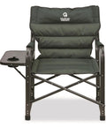 Front view of green XL Comfort Padded Director's Camp Chair with padded seat, cup holder, and sturdy steel frame for outdoor use.