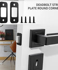 Two Pack Deadbolt Strike Plate With Backplate, 1 Inch By 2.25 Inch Round Corner Door Strike Plate In Matte Black on door