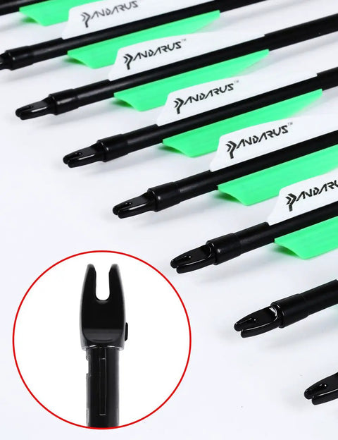 30 Inch Fiberglass Archery Practice Arrows With Replaceable Arrowheads And Nickel Plated Stainless Steel Tips Spine 500 8mm Diameter GPI 13 For Recurve And Compound Bows Target Practice showing nock detail