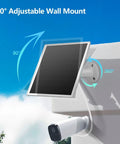 6W Outdoor Security Camera Solar Panel With Micro USB And USB C Port installed on wall with 360 degree adjustable mount