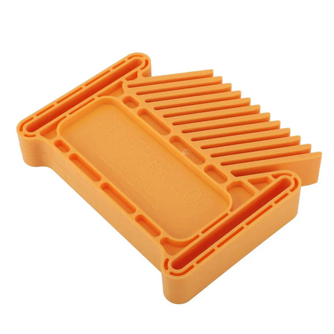 Adjustable Featherboard For Woodworking Safety On Table Saws Router Tables And Band Saws Hella Durable Stackable Push Guide in bright orange.
