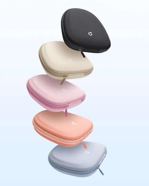 Top Tier Hard Shell Protective Carrying Case For Over Ear Headphones in various colors stacked, showcasing minimalist design and material.