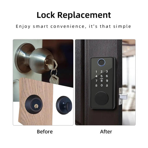 Premium Rock Solid Smart Fingerprint Deadbolt Lock Featuring Password Card Key And Phone App Control With Auto Secure Locking System before and after comparison