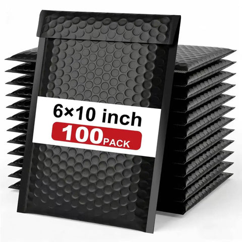 Stack of Black 6x10 Inch Bubble Mailers Self Sealing Padded Shipping Envelopes Waterproof Cushioned Mailers Bulk Pack