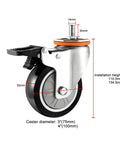 Heavy Duty Caster Wheels With Brakes For Furniture, Workbench And Cart, detailed measurements of swivel PU caster