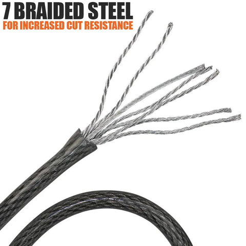 Heavy Duty 15 Foot Security Cable With Loops 10mm Braided Steel Cable cut-away view showing braided steel strands.