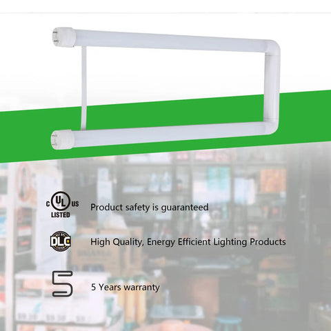 U Shaped LED Tube Light 2 Foot 15W 2100 Lumens 4000K Cool White T8 T12 Fluorescent Replacement Dual End Powered Plug and Play Ballast Compatible or Bypass DLC UL Listed 10 Pack