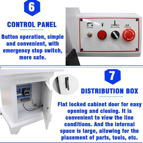 INTBUYING pneumatic hinge boring insertion machine; white metal housing with control panel and red emergency stop